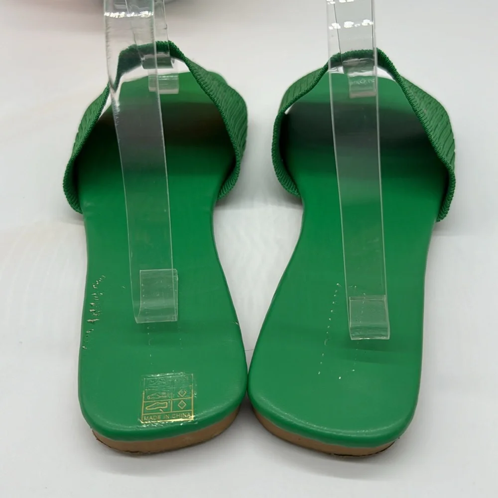 Vibrant Green Ribbed Slide Sandals - Picture 3 of 7